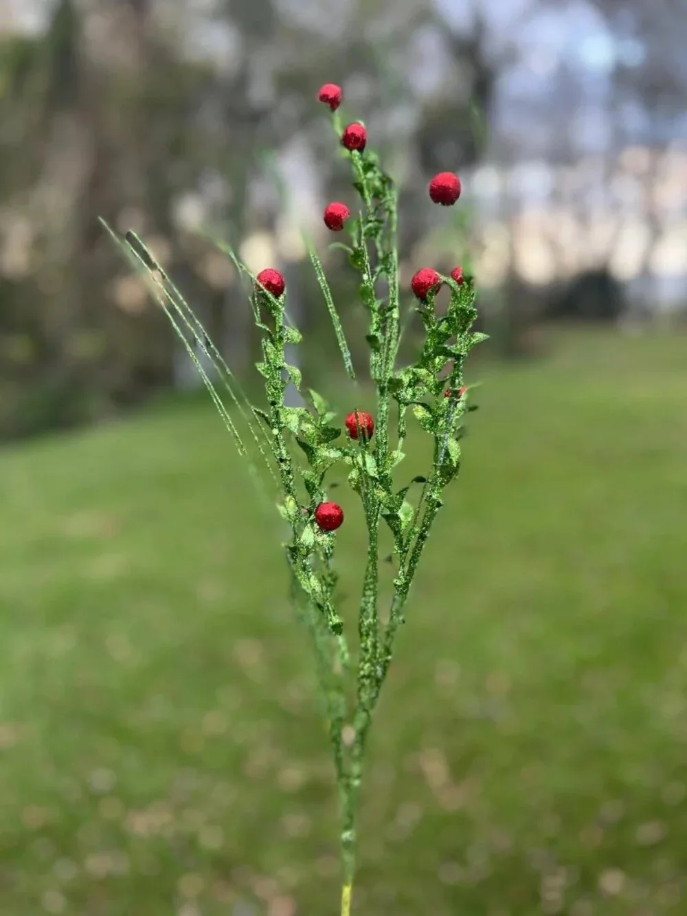 David Christopher Glittered Boxwood Berry Grass Spray Stem Christmas Pick